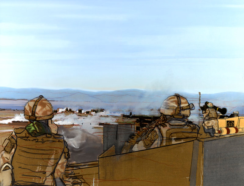 'Between 9 and 12.15, 20th February 2010 (C Squadron, Household Cavalry Regiment, Fire Support Group)' - 112 x 142cm, Oil on linen, 2011